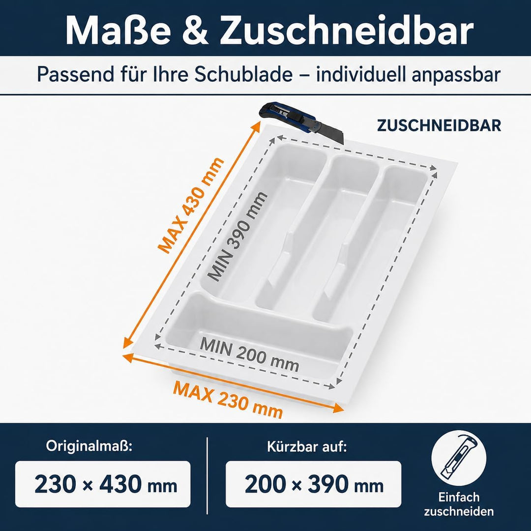 ALUSFERA Besteckkasten für Schubladen 30cm - Besteckeinsatz - Praktisch Schubladen Ordnungssystem -