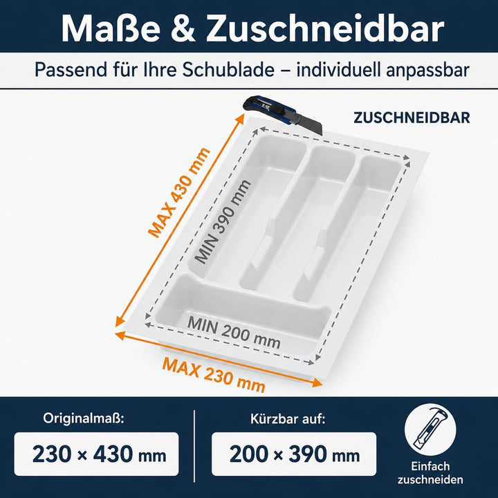 ALUSFERA Besteckkasten für Schubladen 30cm - Besteckeinsatz - Praktisch Schubladen Ordnungssystem -