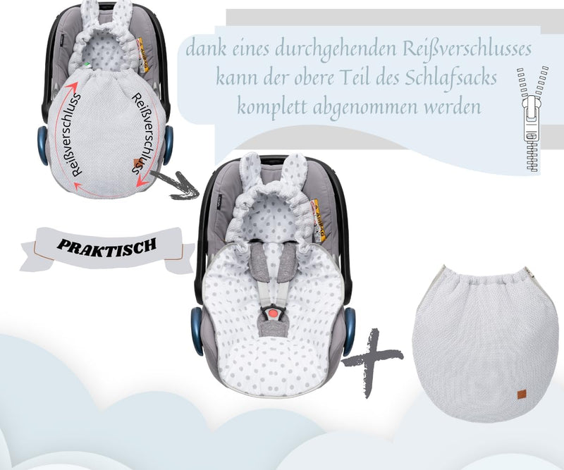 Mikos Einschlagdecke Babyschale Herbst Winter, Baby Fusssack mit Zip 100% Baumwolle GOTS Zert. Stric