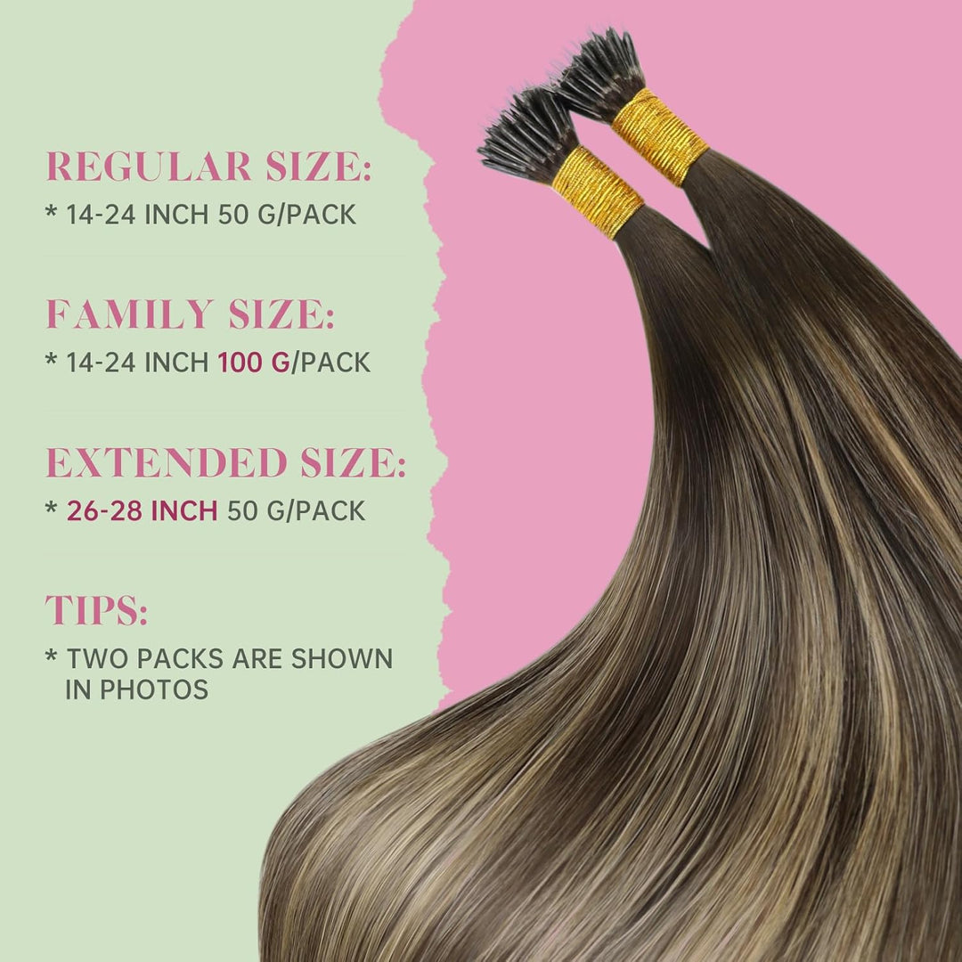 YoungSee Nanoring Extensions Braun Blond Nanoring Extensions Echthaar 50 cm 1g Nanoring Hair Extensi