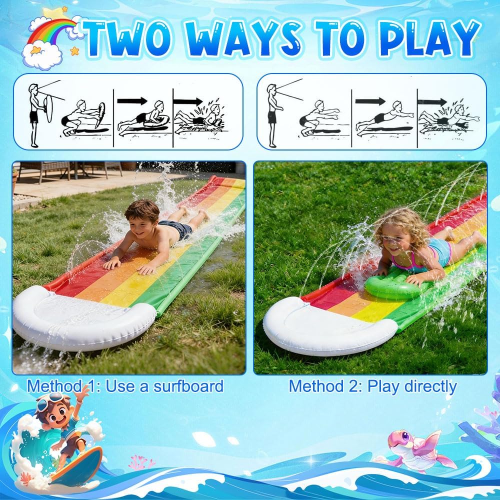 Wasserrutsche Garten für Kinder, Wasserrutschbahn mit 1 Aufblasbaren Rutschbrettern, Wasserrutsche G