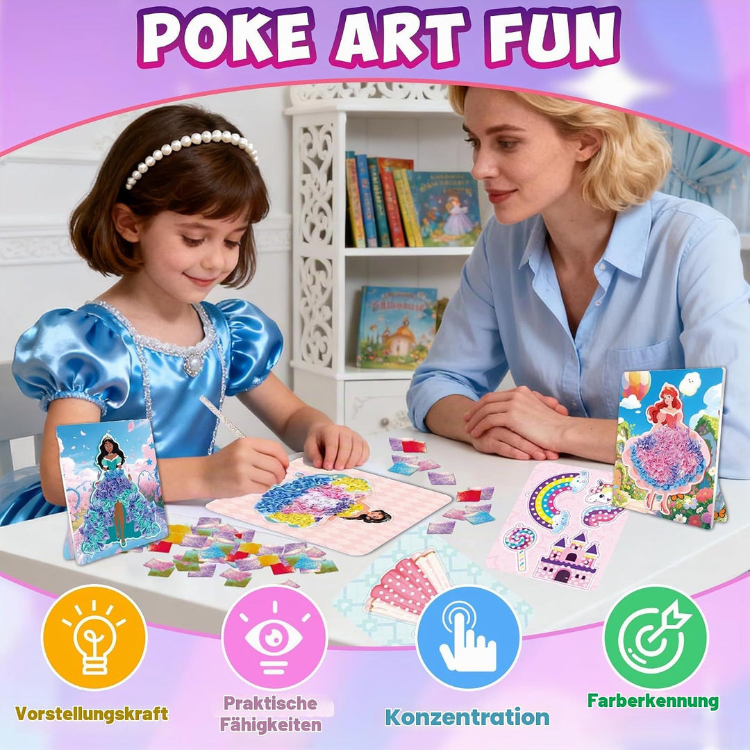 Afufu Poke-in Art Bastelset Kinder 3-12 Jahre, DIY Kindertagsgeschenke Mädchen mit 8 Prinzessinnen &amp;