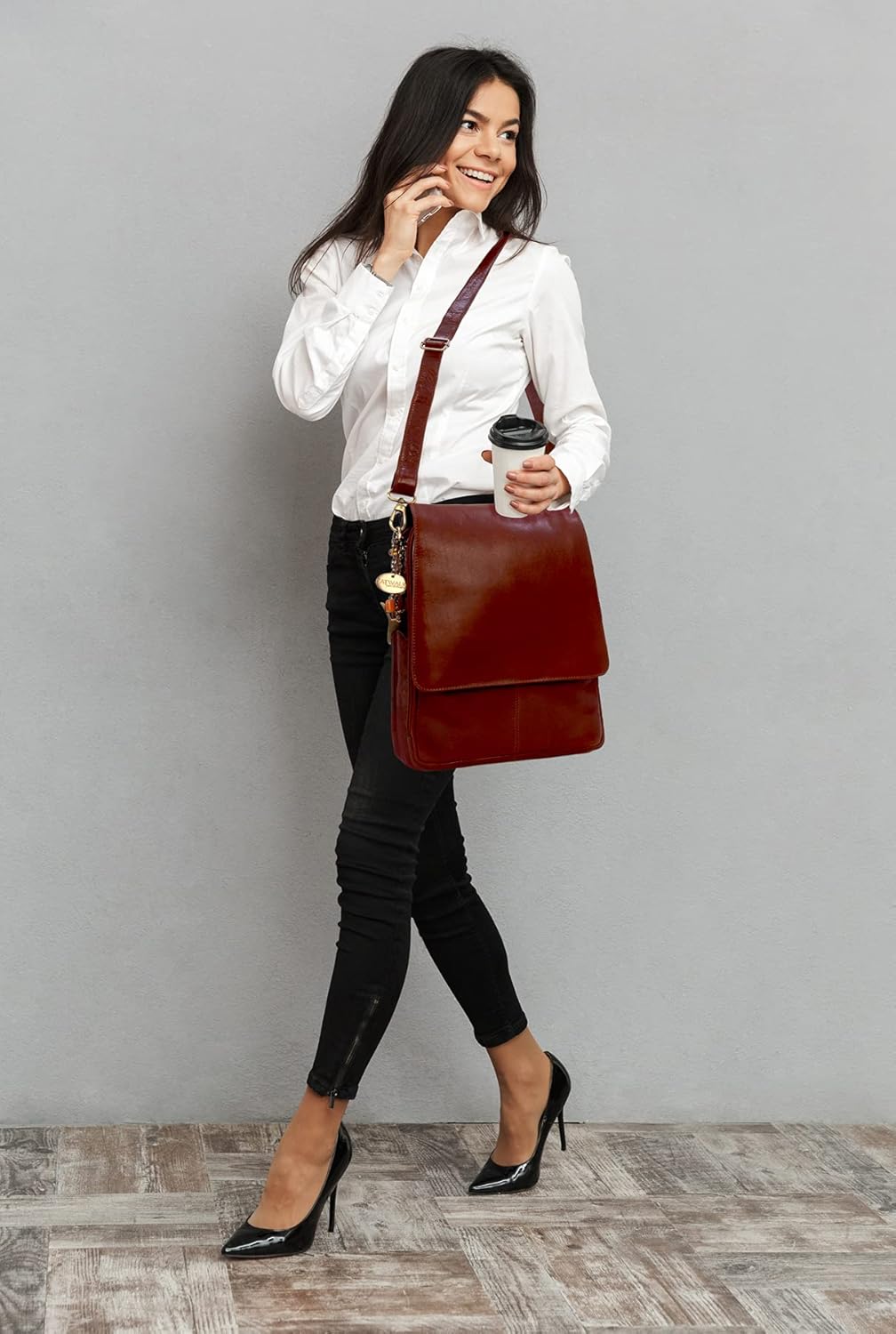 Catwalk Collection Handbags - Leder - Grosse Umhängetasche/Arbeitstasche/Schultertasche - CITY Schwa
