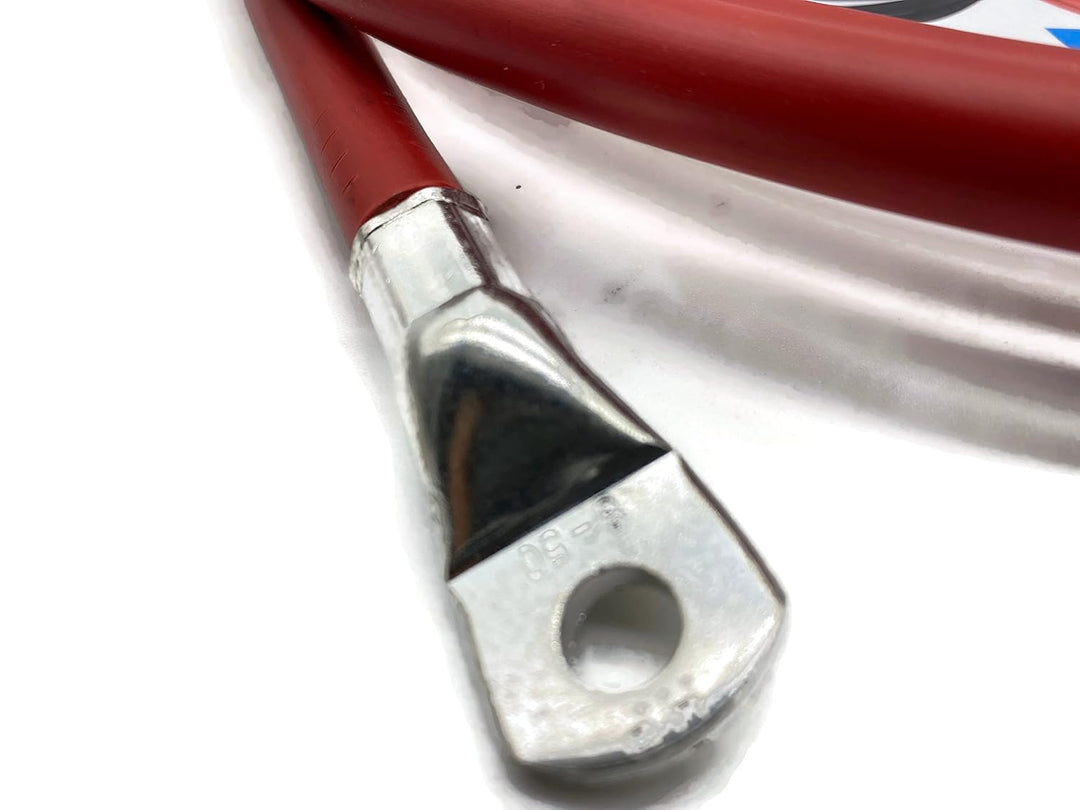 Exoda Batteriekabel 50 mm² 2,5m Kabelschuhe M8 und M10 Rot für Auto Boot Motorrad flexible Ausführun