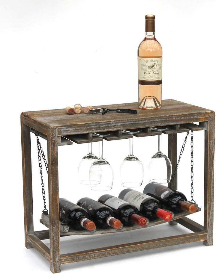 DanDiBo Weinregal Holz Braun mit Ablage 47 cm Flaschenregal mit Glashalter 9202-R Flaschenhalter Wei