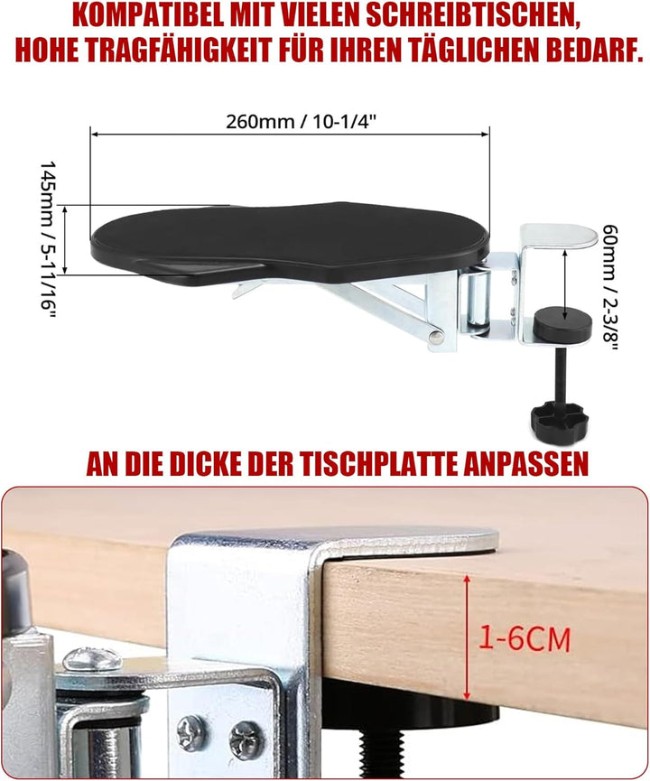 Ergonomische Armlehnenstütze Handgelenkauflage: Armstütze Schreibtisch 90° Faltbare und 180° Drehbar