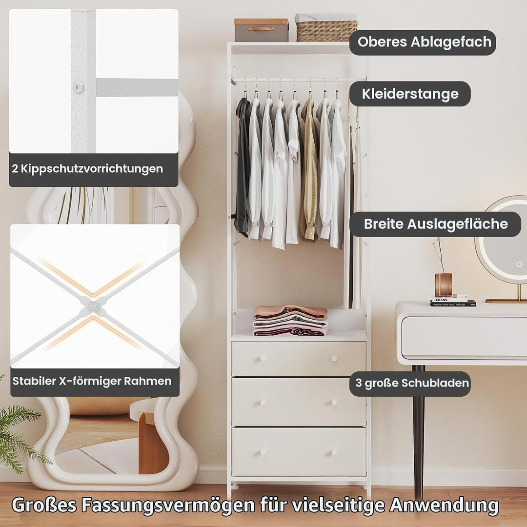 HOMASIS Kleiderständer mit 3 Schubladen &amp; Ablage, offener Garderobenständer aus Holz &amp; Metall, Freis