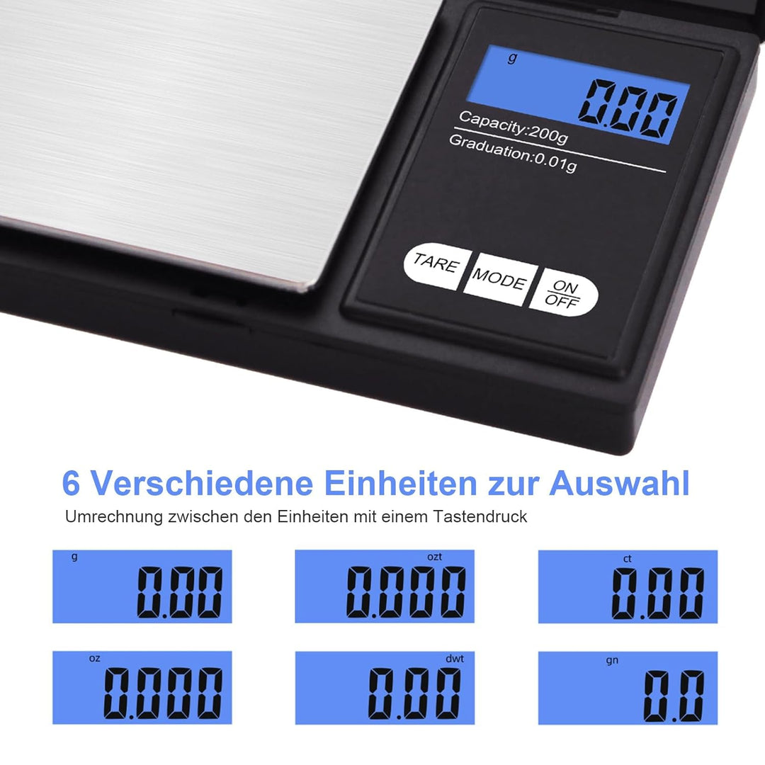 Digitale Grammwaage,200g 0.01g/0.001oz Gewichtswaage Gramm und Unze,Elektronische Smart Mini-Taschen