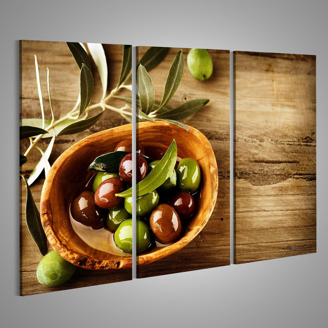 islandburner Bild auf Leinwand Oliven und Olivenöl Wandbild, Poster, Leinwandbild HTZ-3P 130x80cm -