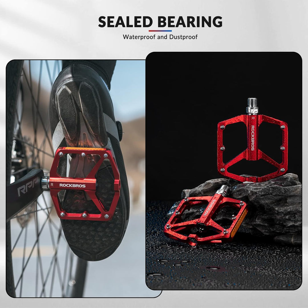 ROCKBROS Fahrradpedale mit Reflektoren Platform Pedale aus Aluminiumlegierung Antirutsch Ultraleicht