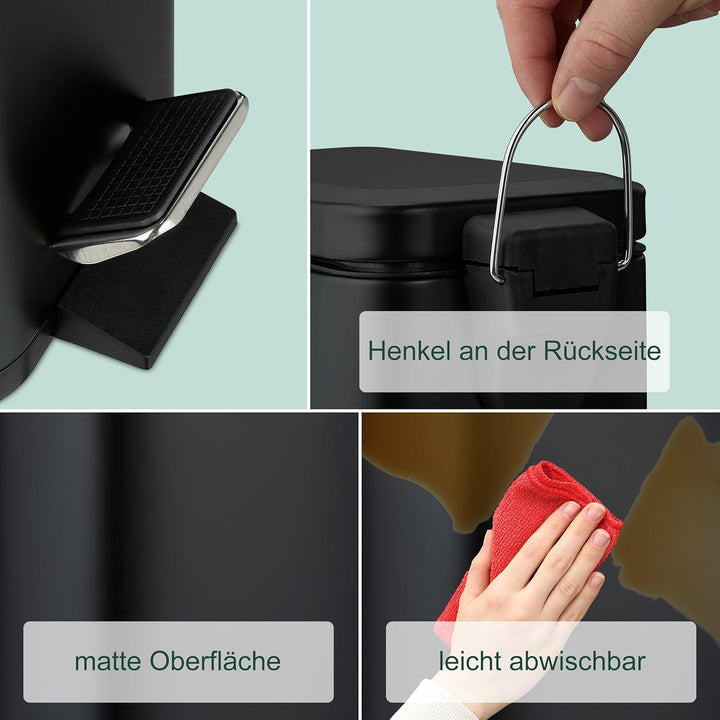 Relaxdays Mülleimer Bad, 5 l, Absenkautomatik, entnehmbarer Inneneimer, matter Edelstahl, Treteimer