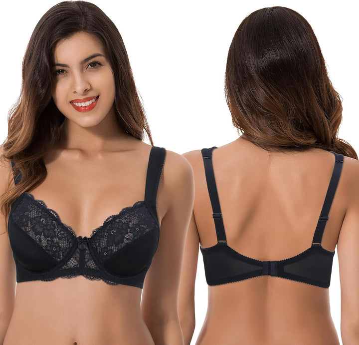 Curve Muse Übergrösse Ungefüttert Bügel Spitzen-BH mit gepolsterten Schultergurten-2er Pack 75B Rose