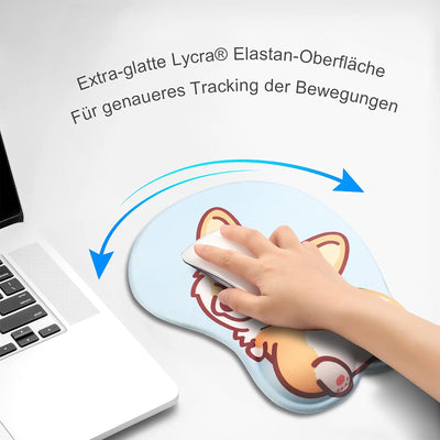 AOKSUNOVA 3D Mauspad mit Gelkissen Ergonomisches Mousepad Corgi Blau Handgelenkauflage Tastatur MIT-
