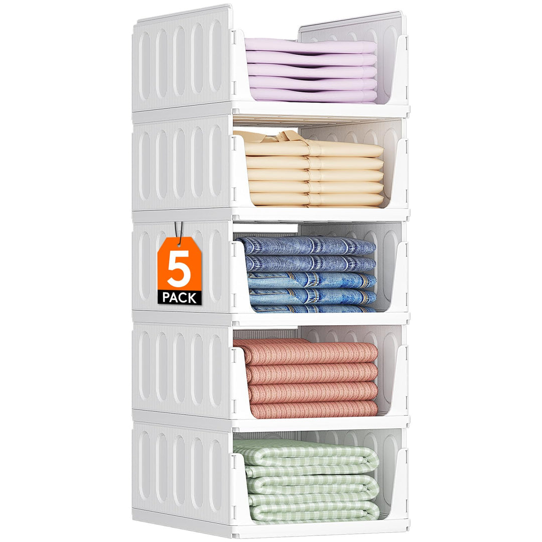 Lifewit 5 Pack Stapelbar Kleiderschrank Organizer, Ausziehbar Schrank, Stapelbar Aufbewahrungsbox fü