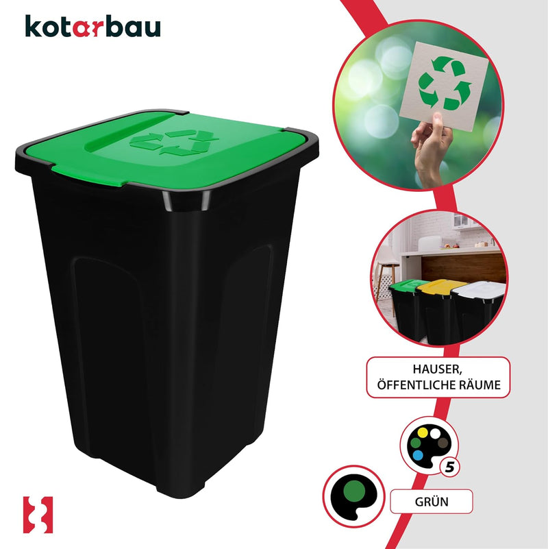 KOTARBAU® Abfalleimer 50l Mülltrennung Deckel in Grün Polyethylen Mülltonne 50l Abfalltonne mit Deck