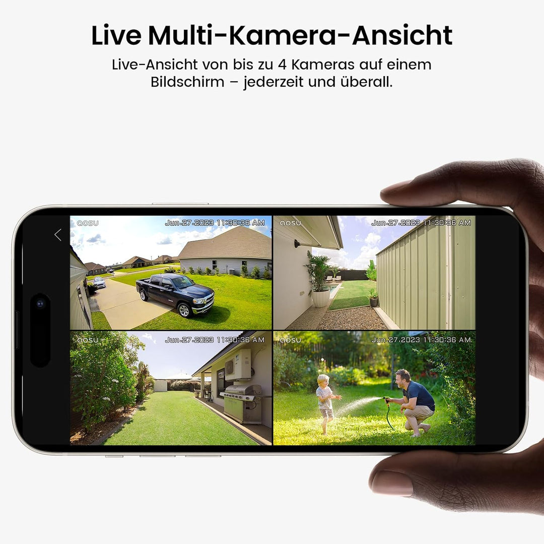 AOSU 2K Überwachungskamera Aussen Akku, 360° Panorama, 2er Solar Kameraset mit HomeBase, Ohne ABO-Ge