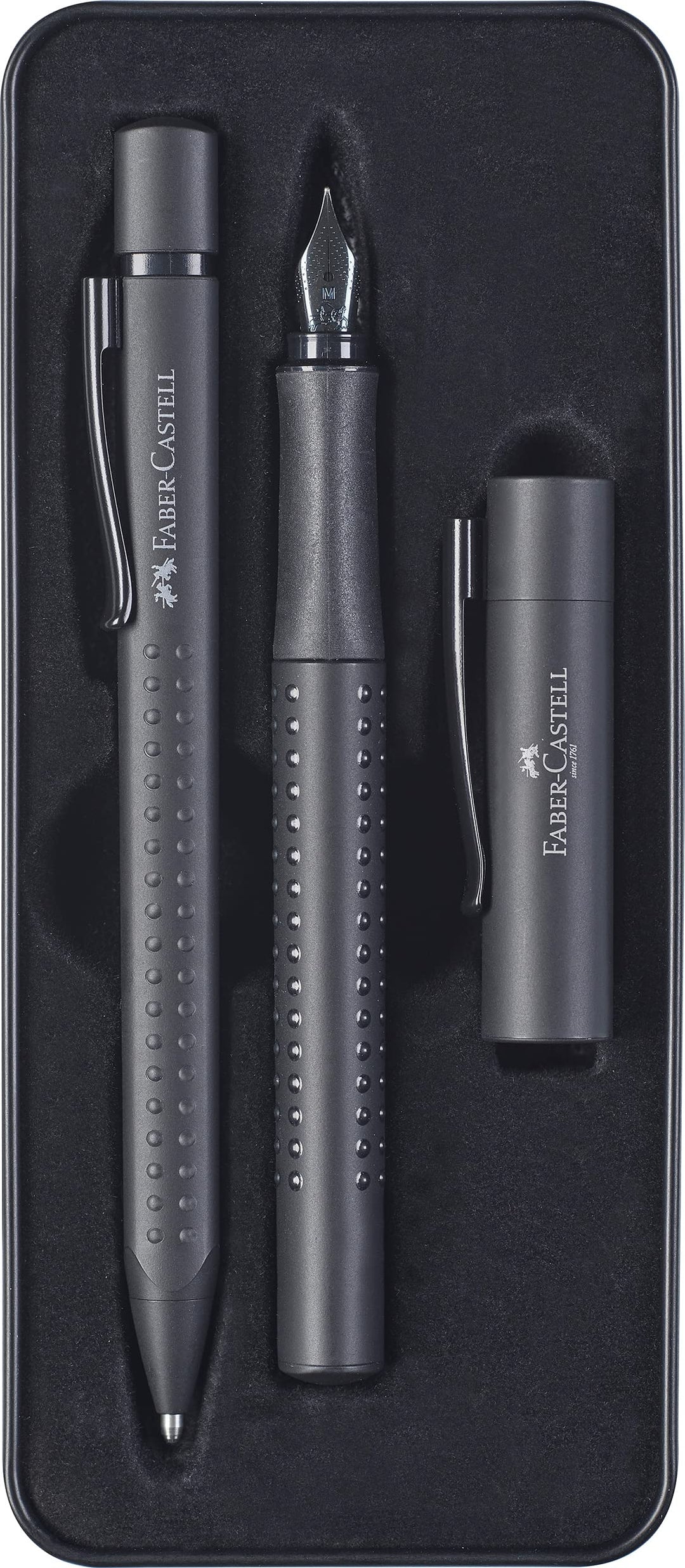 Faber-Castell 201626 - Geschenkset Grip Edition, All Black, mit Füller M und Kugelschreiber XB im Me