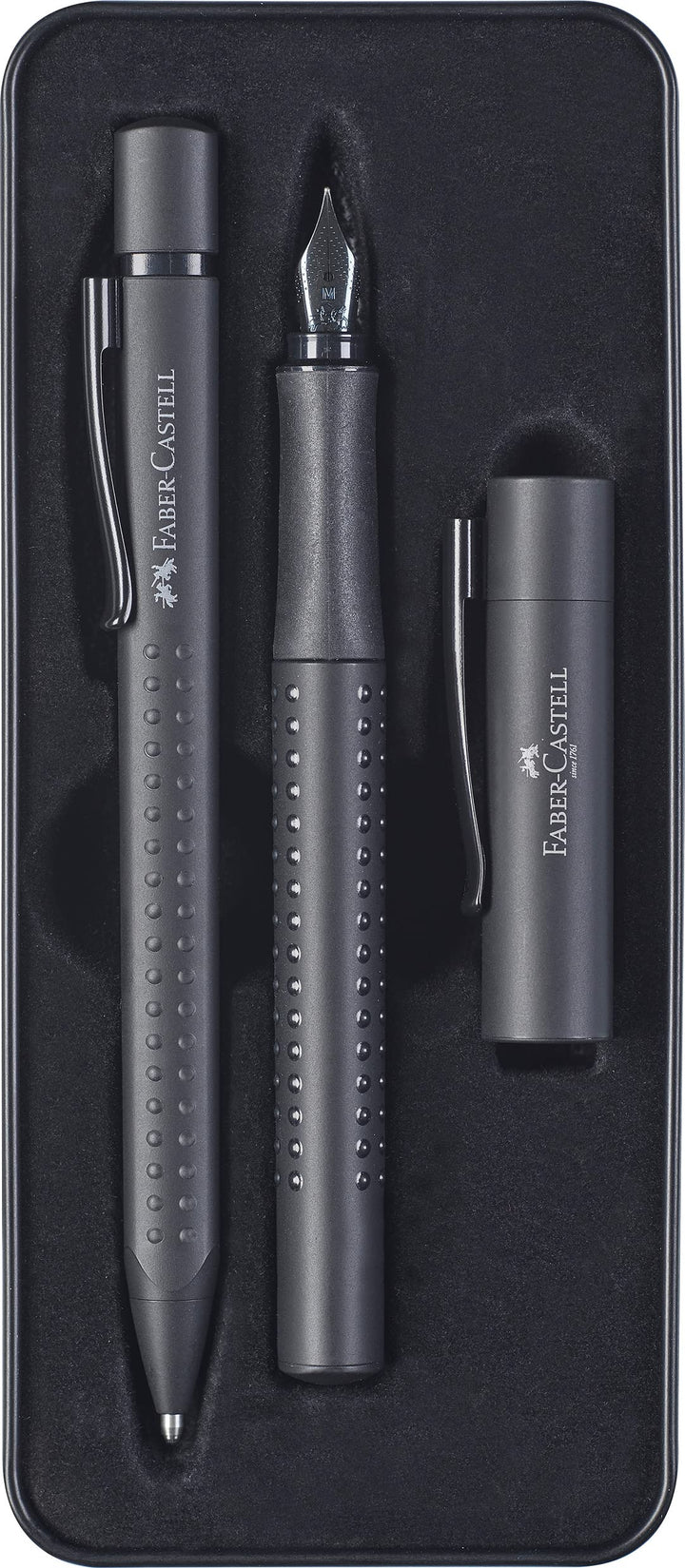 Faber-Castell 201626 - Geschenkset Grip Edition, All Black, mit Füller M und Kugelschreiber XB im Me