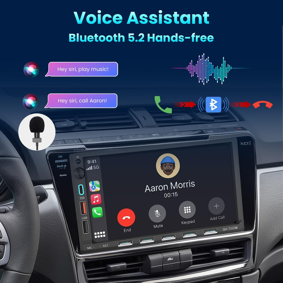 Autoradio Bluetooth 2Din mit Bildschirm(7"), Kompatibel mit [Wireless] Apple CarPlay/Android Auto Ty