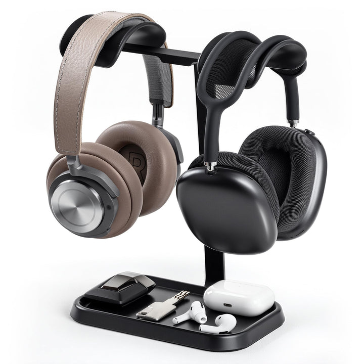 Doppel Kopfhörer Ständer, Stabiler Doppel Headset Halterung mit Ablagefach, Schwere Basis Gaming Kop
