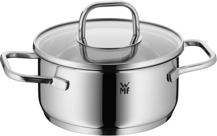 WMF Inspiration Kochtopf klein 16cm, Glasdeckel, Bratentopf Induktion 1,4l, Cromargan Edelstahl poli