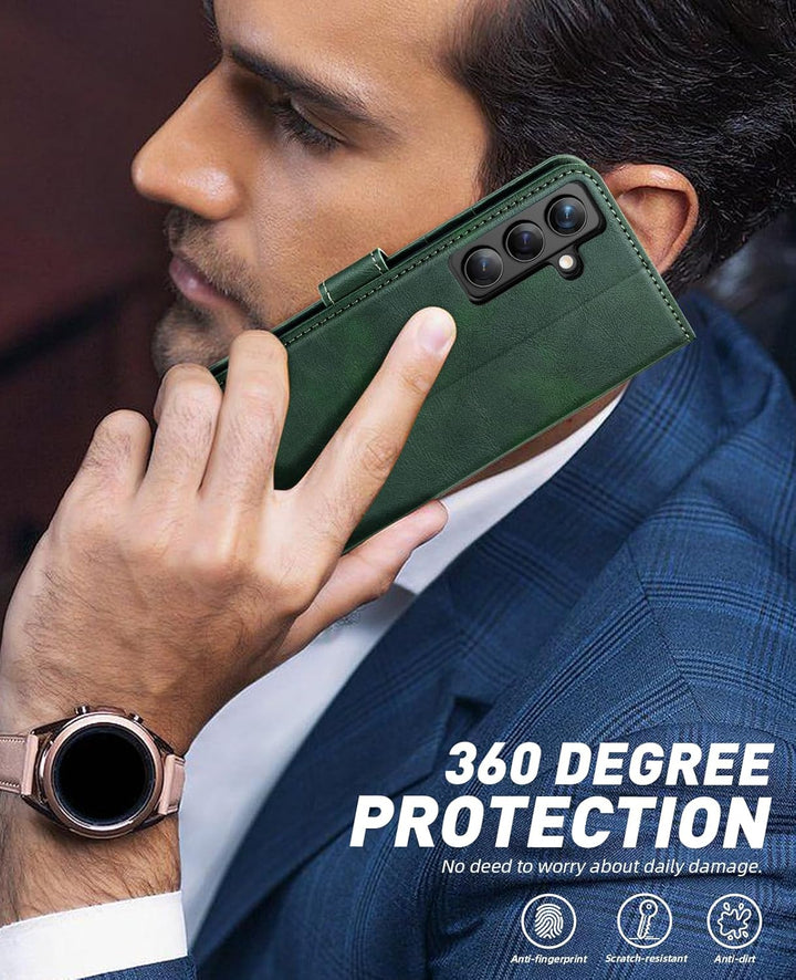 OCASE Handyhülle Kompatibel für Samsung Galaxy S24 5G Hülle Premium Leder Flip Klappbare Klapphülle