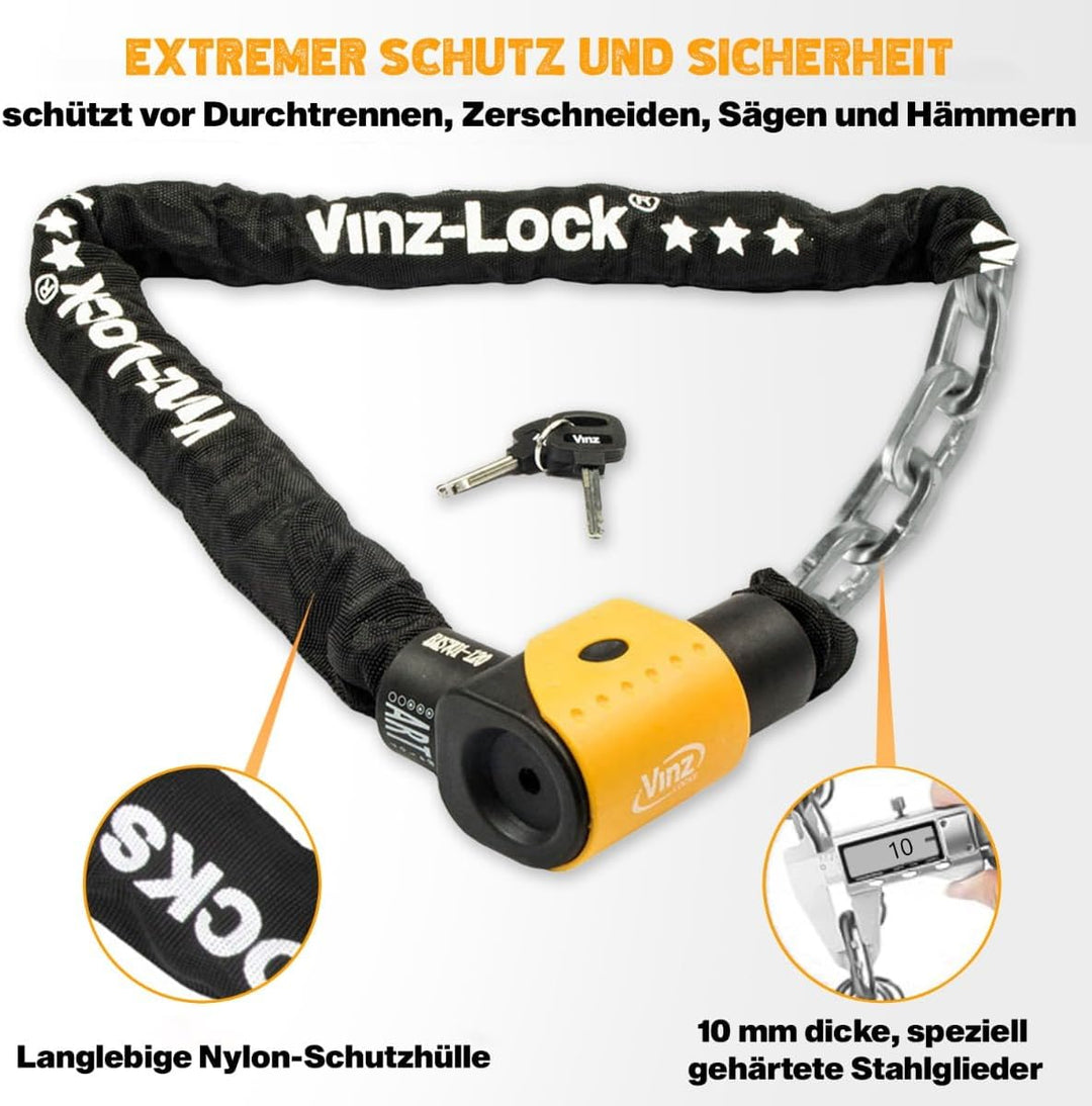 VINZ Jannu Kettenschloss ø10mm | ART 3 Zertifikat | Schloss für Roller E-Scooter Motorrad Moped E-Bi