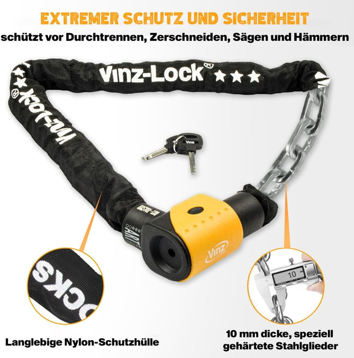 VINZ Jannu Kettenschloss ø10mm | ART 3 Zertifikat | Schloss für Roller E-Scooter Motorrad Moped E-Bi