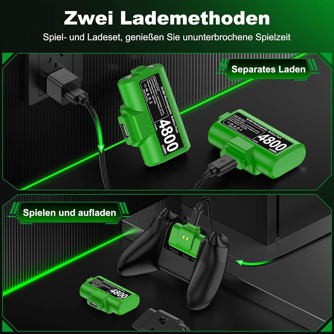 2 x 3600mWh Akku für Xbox Controller, Play & Lade Kit für Xbox Series X Controller, Wiederaufladbare