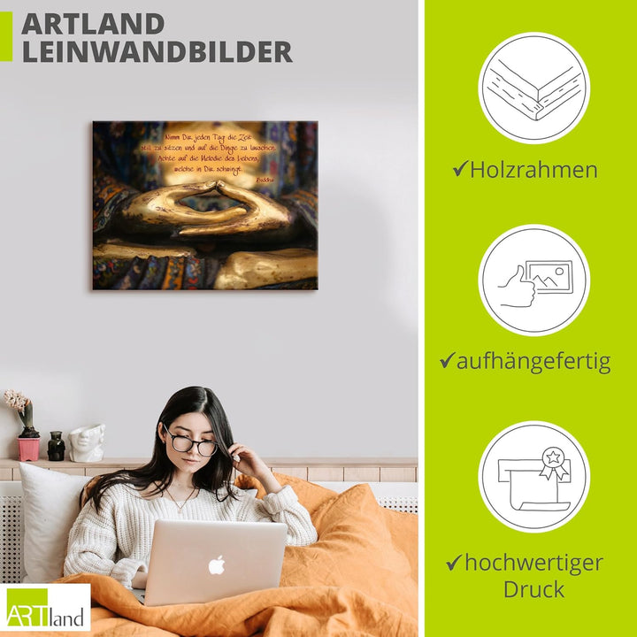 ARTland Leinwandbilder Wandbild Bild auf Leinwand 60x45 cm Wanddeko Bilder mit Sprüchen Buddha Buddh