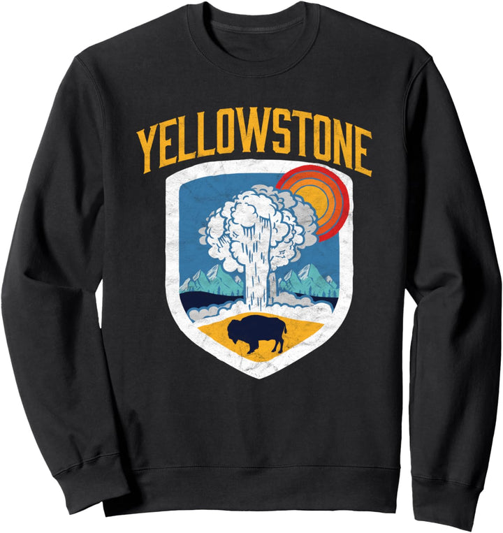 Yellowstone Old Faithful Geyser & Bison Vintage Graphic Sweatshirt