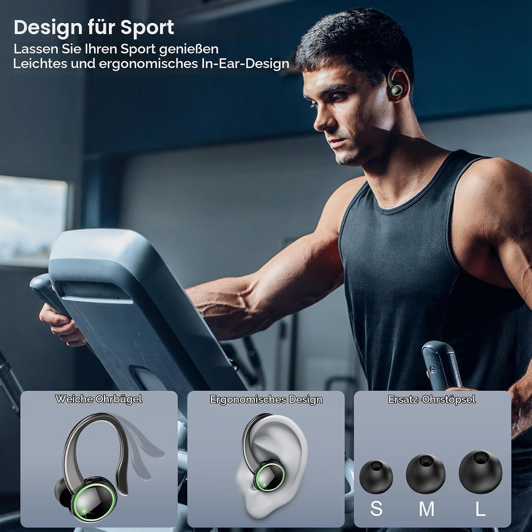 2026 Bluetooth Kopfhörer, Kopfhörer Kabellos Bluetooth 5.4 Sport tiefer Bass, 56 std Spielzeit In Ea