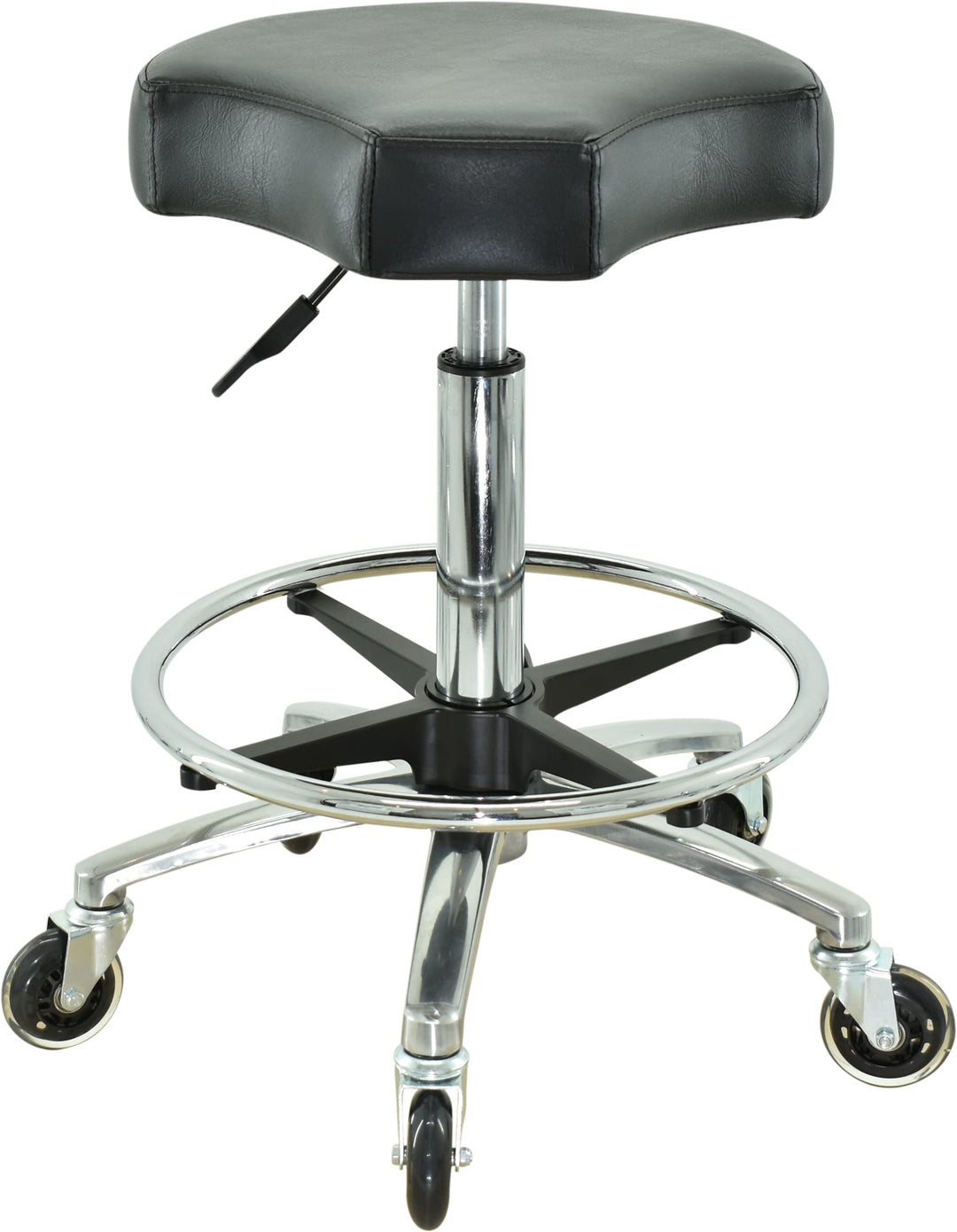 Ergonomischer Rollhocker mit Premium-Rollen und Fussring - Höhenverstellbar von 55-75 cm - Drehhocke