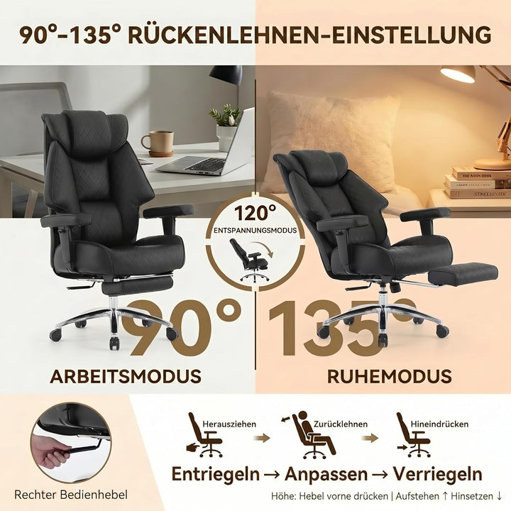 EXCEBET XXL Chefsessel bis 180kg Belastbar, Ergonomischer Bürostuhl mit Taschenfederkern, Breiter Dr