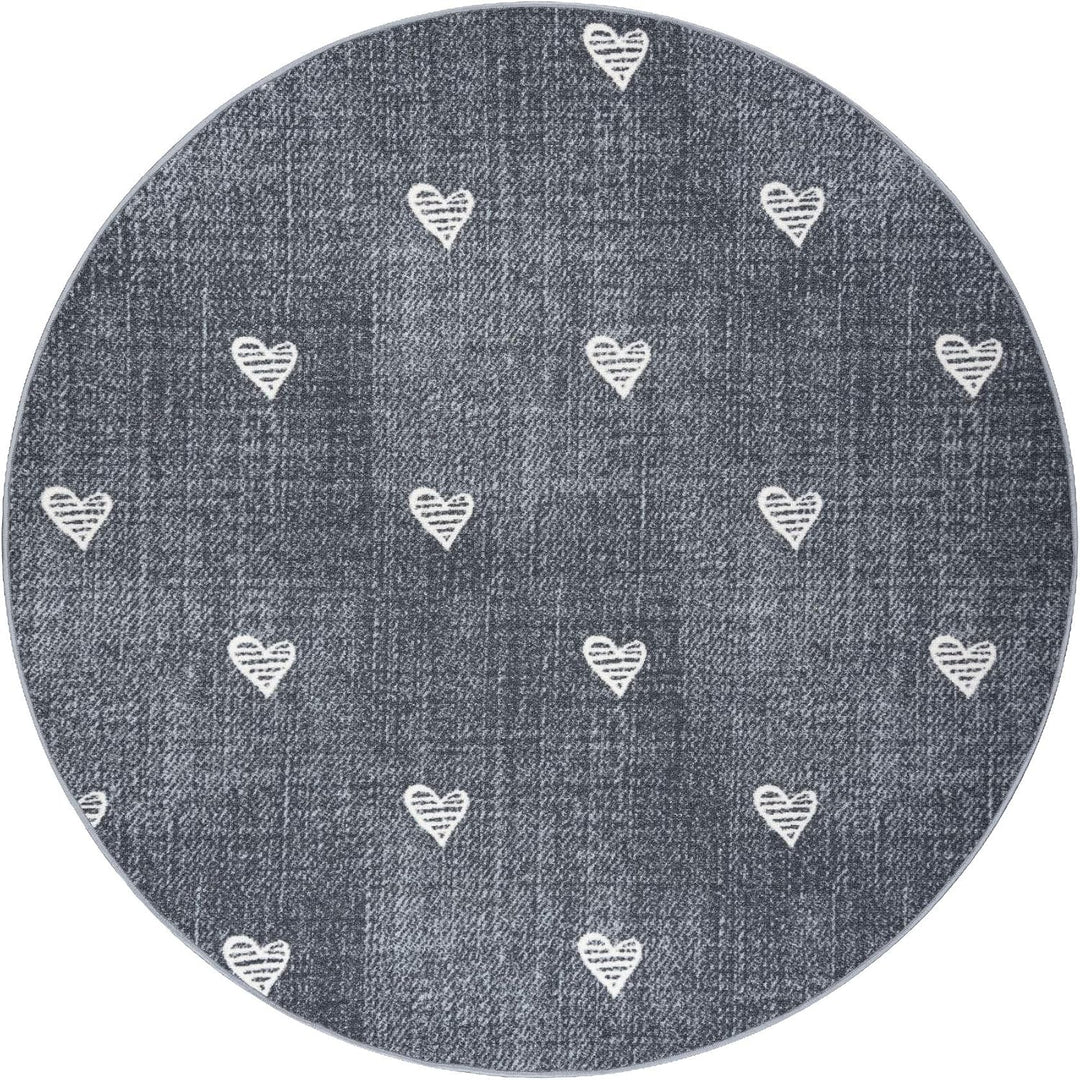 rugsx Teppich für Kinder Hearts Jeans, Vintage Herzen - grau Kreis 133 cm HEARTS grau kreis 133 cm,