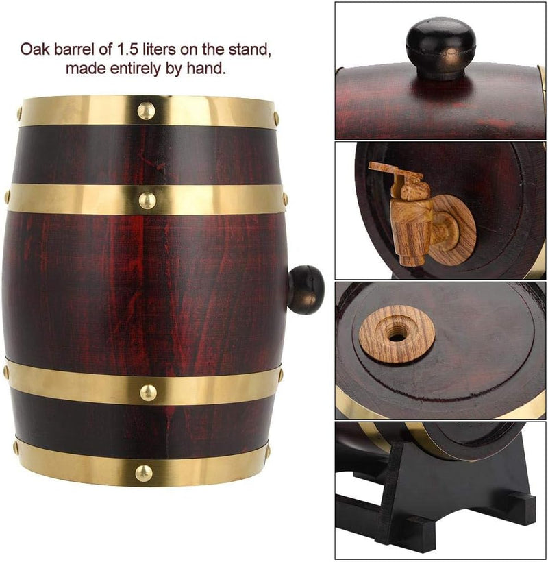Hakeeta Eichenfass, Eichenfass 1,5/3/5/10 Liter Vintage Wood Oak Timber Weinfass für Bier Whisky Rum