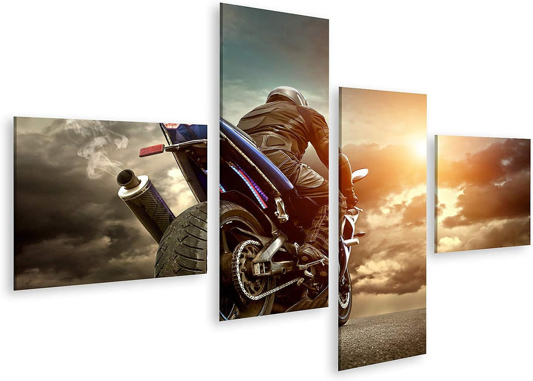 islandburner Bild auf Leinwand Mann Sitz Auf Dem Motorrad Unter Himmel Mit Wolken Bilder Wandbilder