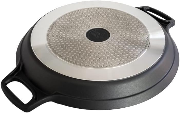 ROYAL SWISS Paella Pfanne 32 cm Schwarz, Aluminiumguss Paellera mit Marmor Antihaftbeschichtung, Ind