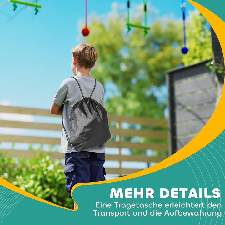 AIYAPLAY Ninja Line Kinder 10m Slackline Set mit Turnringe, Schaukel, Kletterleiter, Baumschutz, Kle