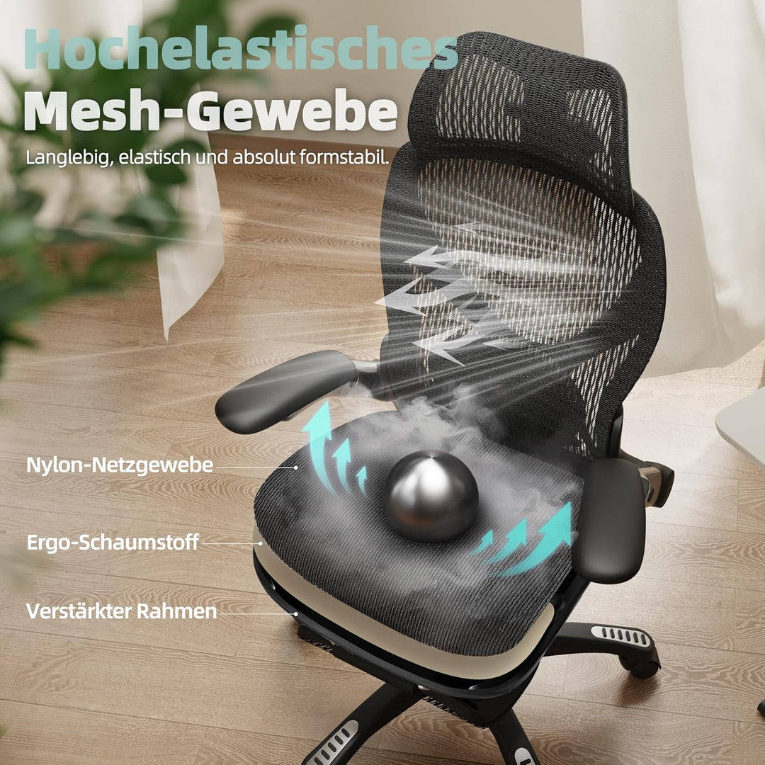 ELABEST X100 Ergonomischer Mesh-Bürostuhl mit Hoher Rückenlehne &amp; Fussstütze | 3D-Lordosenstütze, 12