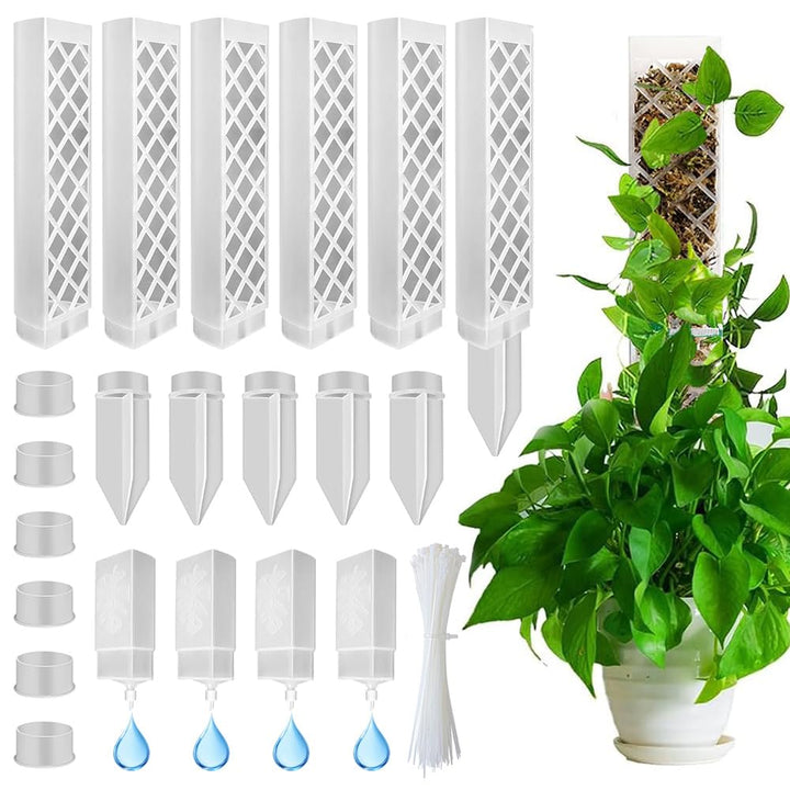 Rankhilfe mit Moosstab für Monstera - Pflanzenstab aus Kunststoff mit Giesshilfe Weiss/1/1, Weiß