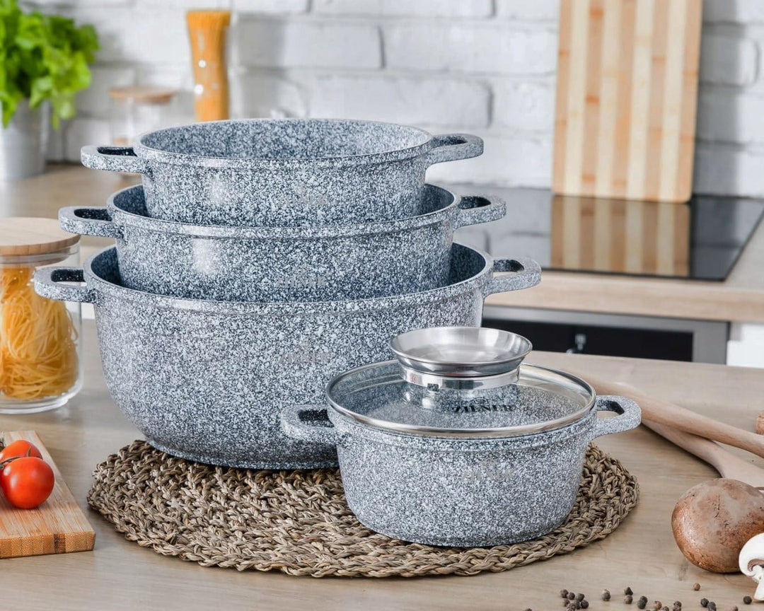 Topfset Induktion 8-Teilig mit Glasdeckel | Kochtopf Set 4 Töpfen aus Aluminiumguss | 4x Kochtöpfe Ø