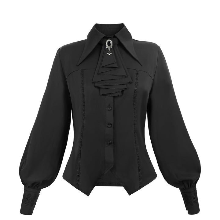 Fiamll Damen Viktorianisch Bluse Vintage Schleifenhemd Stehkragen mit Ruff Langarmshirt Mittelalter