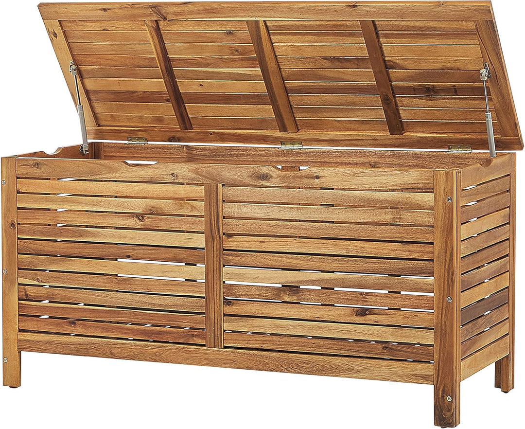 Auflagenbox Akazienholz Truhe geölte Oberfläche hellbraun 130x64x48 cm Riviera
