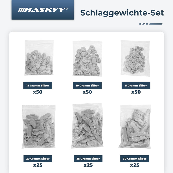 225x HASKYY Schlaggewichte Auswuchtgewichte Wuchtgewichte Sortiment für STAHLFELGEN // je 50 von 5g,