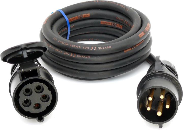 CEE Starkstromkabel (1,5m-50m) 32A Verlängerungskabel Titanex H07RN-F 5x4mm² mit schwarzem PCE Shark