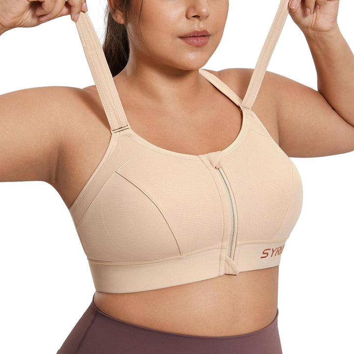 SYROKAN Sport BH Damen Starker Halt Ohne Bügel BHS mit Vorderverschluss Ggepolstert Bügellos Guter H