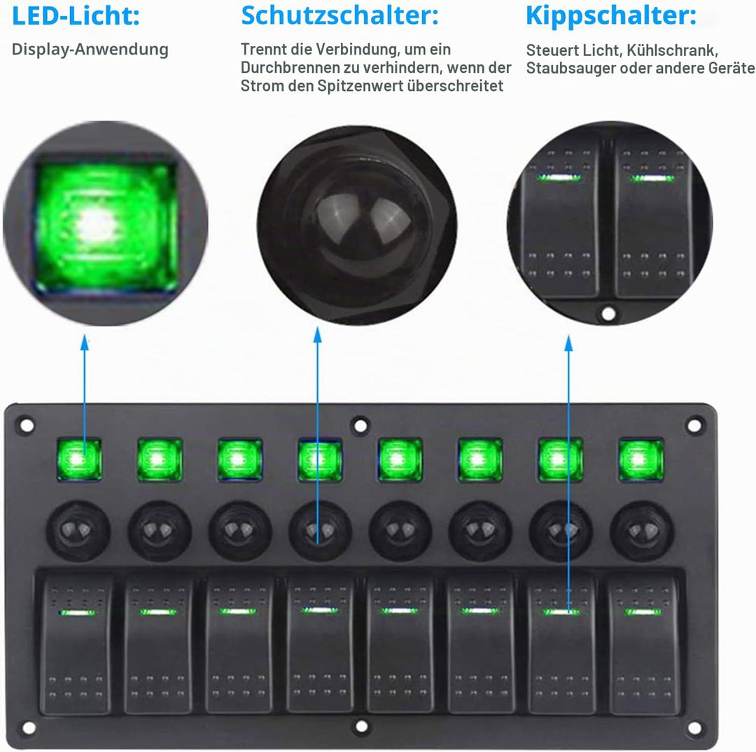 Geloo 8 Gang Marine Schalter Panel Wasserdichte Toggle Rocker Switch Panel 12V /24V Leistungsschalte