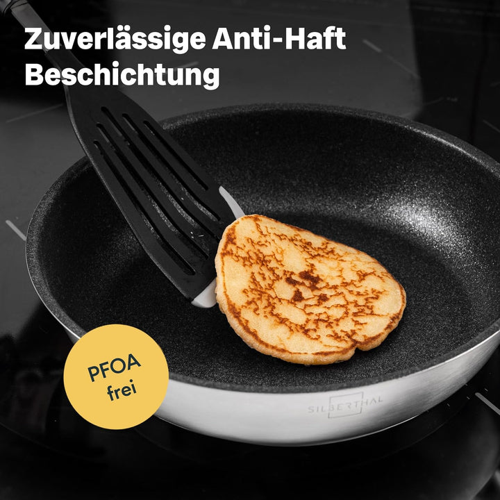 SILBERTHAL Bratpfanne Induktion 20 cm - Beschichtete Pfanne - Edelstahl - Für alle Herdarten und Ofe