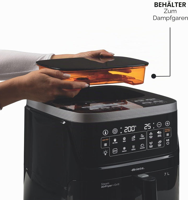 Ariete 4636 Luftfritteuse mit Dampffunktion + Grill, 1700W, Dörrfunktion, 10 Kochfunktionen, transpa